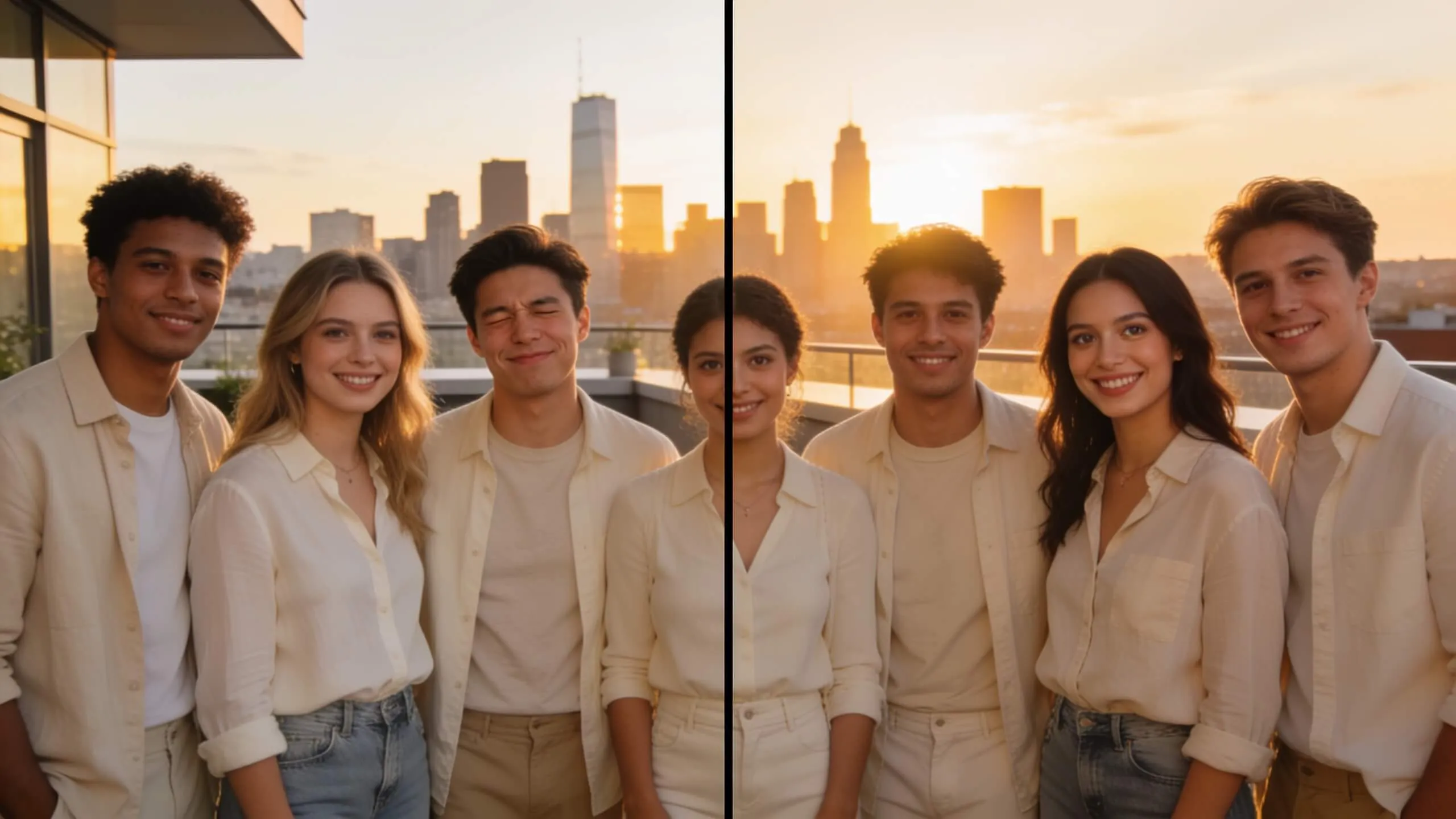 Intercambio de cabeza con IA corrigiendo ojos cerrados en foto grupal